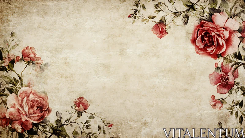 Vintage floral background with red roses and aged paper.