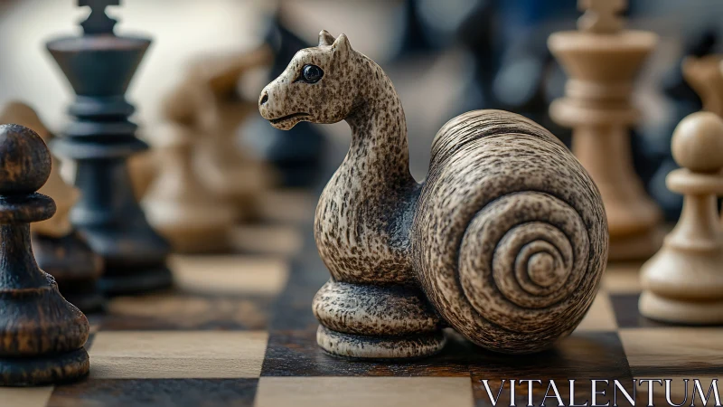 Curious snail chess piece brings playful charm to strategy