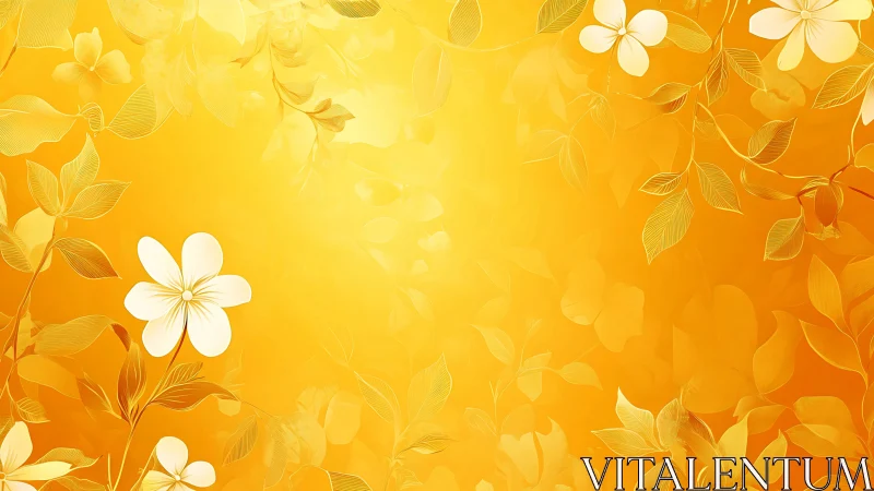 Golden Floral Background with White Flowers and Gradient