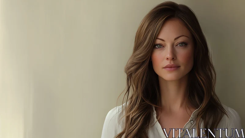 Portrait of a Woman with Long Brown Hair in Soft Natural Light.