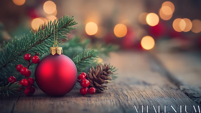 Crimson bauble dreaming under soft holiday candlelight glow.