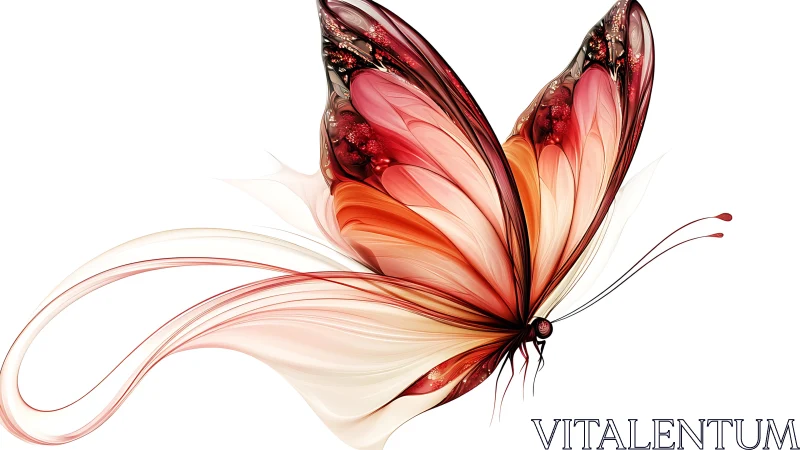 Flame-winged butterfly in flowing glasslight motion study.