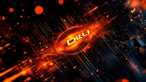 Futuristic orange light streaks around central Dulli text.