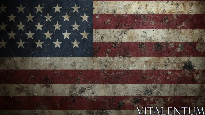 US flag surface shows uniform weathering and rusted texture