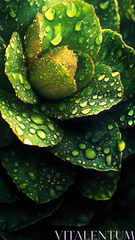 Succulent leaves display water droplets in close-up view