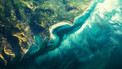 Emerald headland kissing a swirling turquoise dream sea.