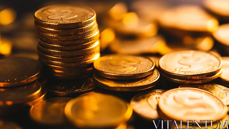 Stacked golden coins in warm macro studio lighting form wealth