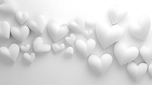 Three-Dimensional White Hearts Floating in Ethereal Space.