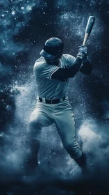 Kinetic baseball slugger in nebular dust impact field visualization.