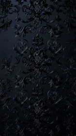 Dark baroque floral damask pattern forms ornate embossed surface