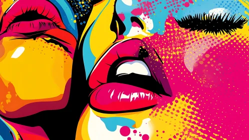 Neon-kissed pop art lips explode in electric color fever.