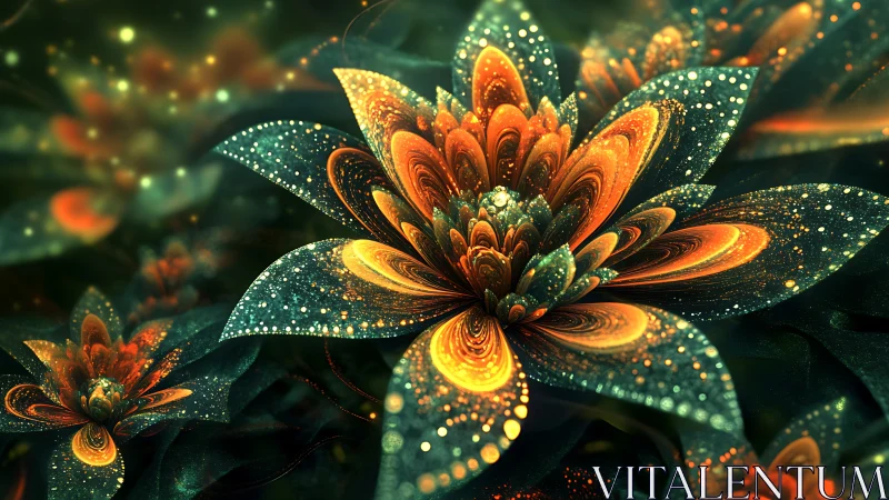 Luminous fractal flower with glowing spiral petals in bloom.