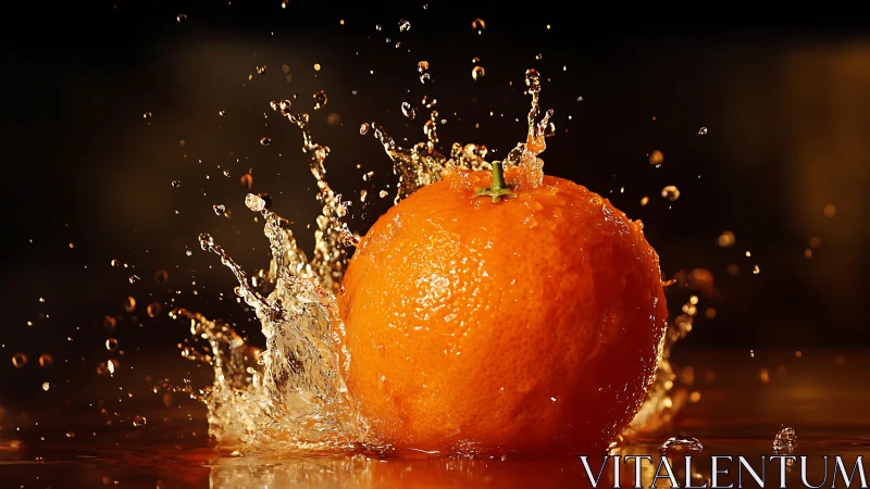 Orange captured mid splash in detailed water motion.