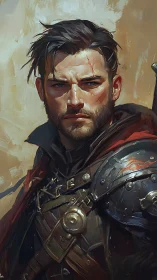 Armored male portrait depicts scarred warrior in profile