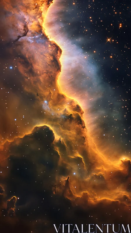 Ionized nebular wall with high-contrast dust pillars and starfield