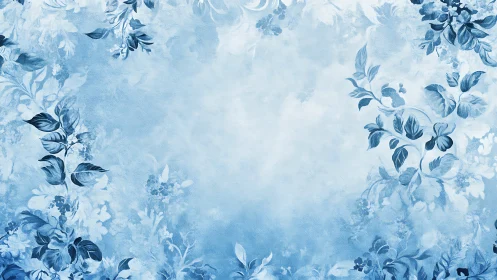 Blue floral border surrounds light textured center space