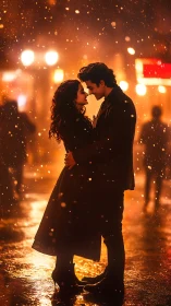 Rainy Night Romance Under Golden Lights.