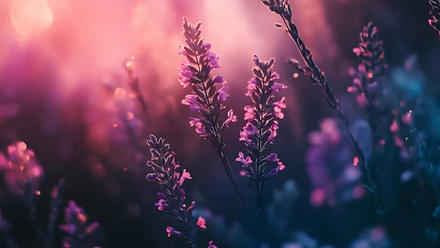 Purple Lupine Spires Ablaze in Soft Bokeh Light.