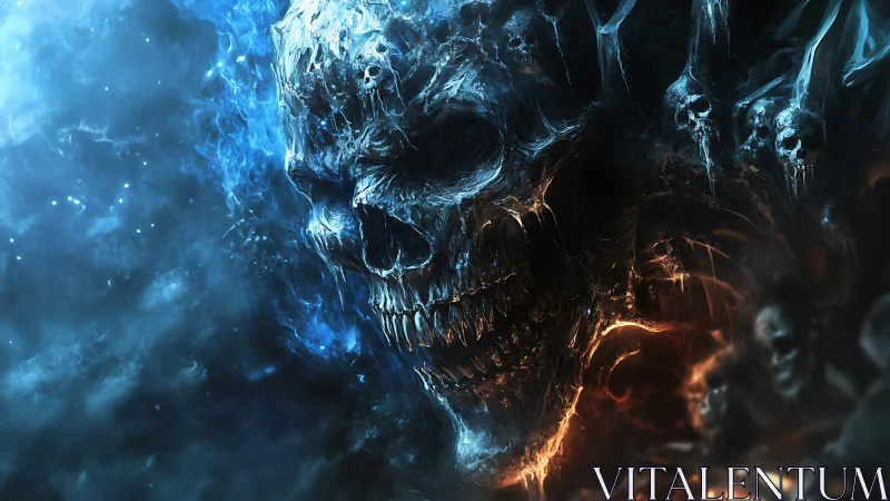 Infernal cosmic skullscape in high-contrast digital painting.