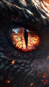 Dragon eye blazes with molten fire and jagged scales.