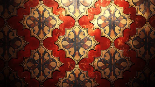 Gilded clover medallions march across glowing crimson silk