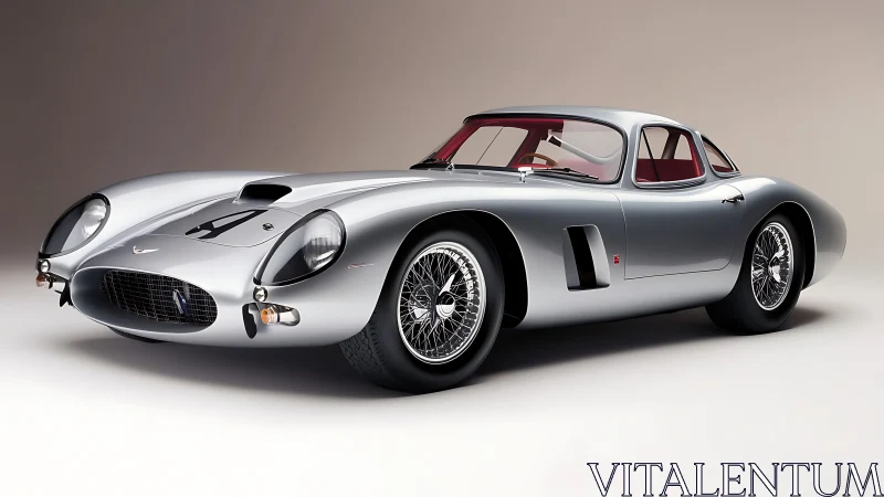Sleek silver classic sports car with timeless racing charm.