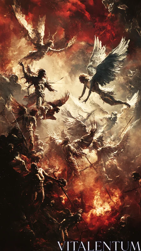 Winged humanoid figures engage in vertical aerial combat