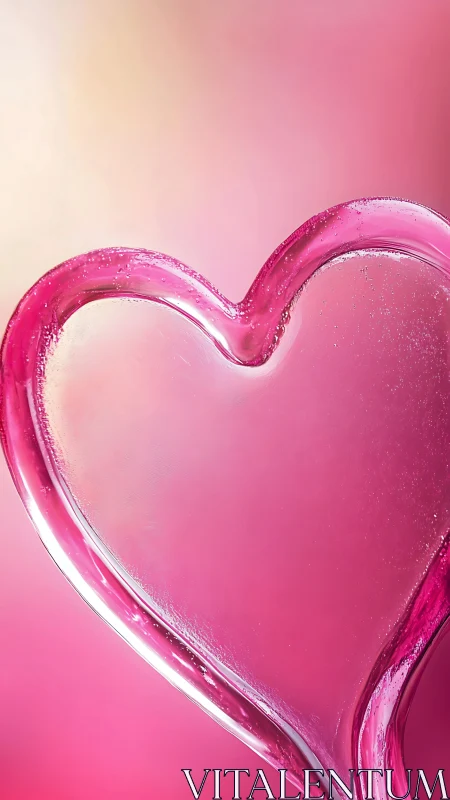 Pink glass heart form with translucent geometric structure and gradient background