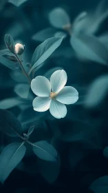 Delicate White Petals Against Teal Foliage.
