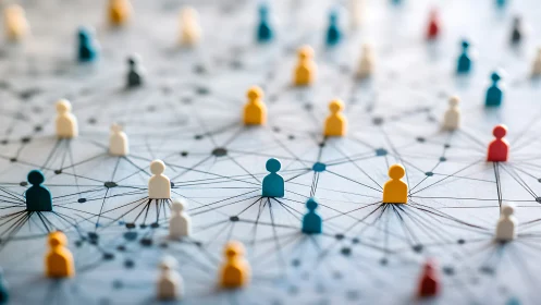 Networked social nodes mapped with colored figurine markers