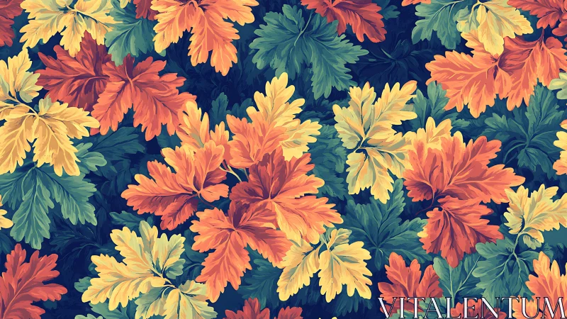 Autumn foliage seamless pattern with bold layered leaves.