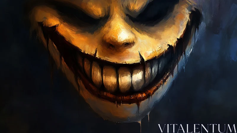 Grinning shadows stretch wide as the painted nightmare smiles