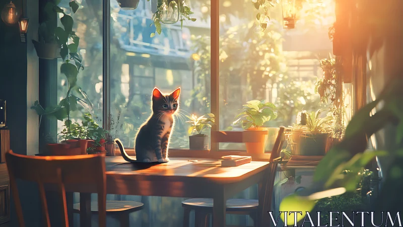 Feline Silhouette at Golden Hour Window Contemplation.