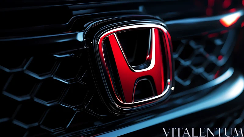 Red Honda emblem glows boldly on a sleek black grille