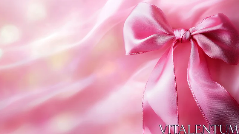 Pink Ribbon Bow on Soft Blurred Background Gradient