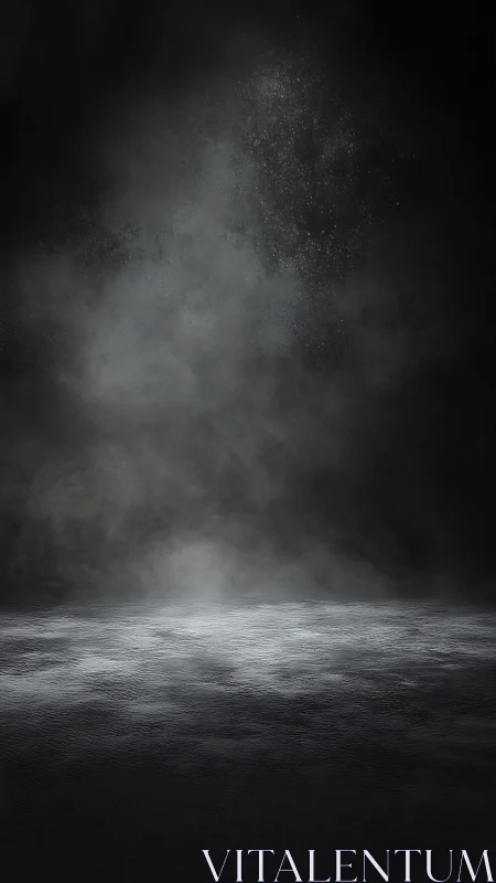 Moody spotlight on misty dark floor suggests dramatic tension