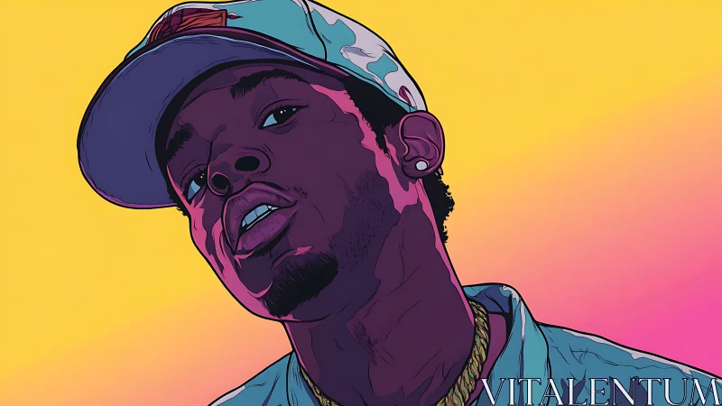 Neon-lit portrait of cool swagger against a sunset fade.