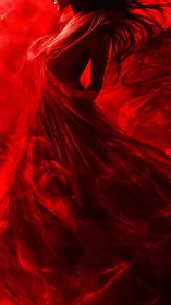 Silhouetted woman emerges from swirling red smoke veil