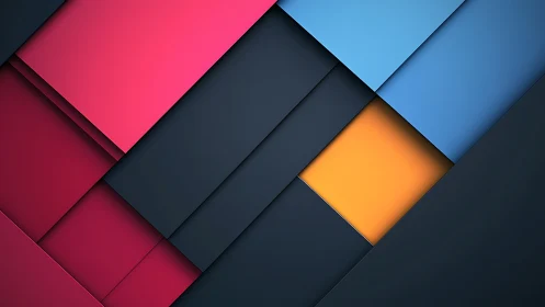 Layered geometric panels form bold diagonal color grid