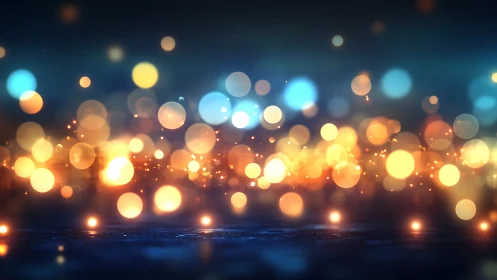 Defocused multicolor light bokeh over dark ground plane.