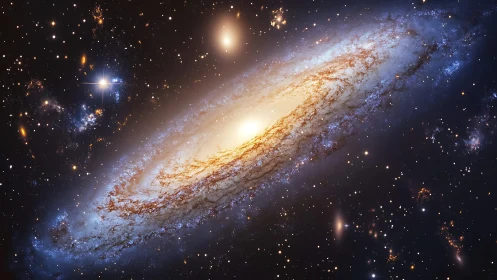 Spiral galaxy glows with dense starfield across deep space