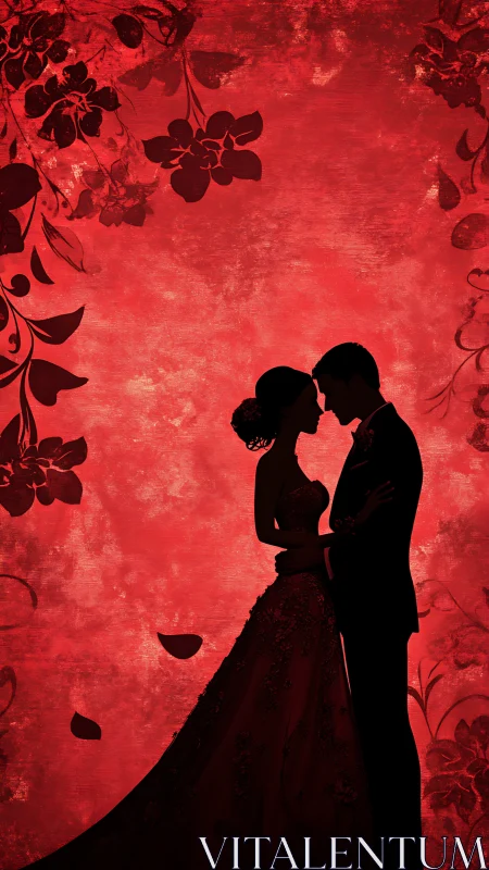Silhouetted Romance Blossoms Against Crimson Fire