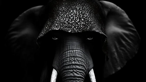 Midnight elephant sentinel watches from a glittered hood