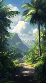 Sunlit jungle path welcomes a peaceful mountain escape