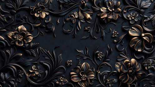 Ornamental Relief with Gold and Black Floral Elements