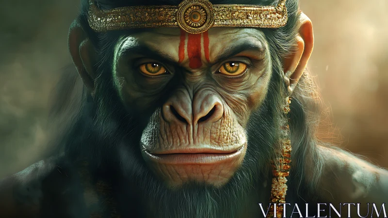Regal monkey warrior gazes forward with calm golden eyes