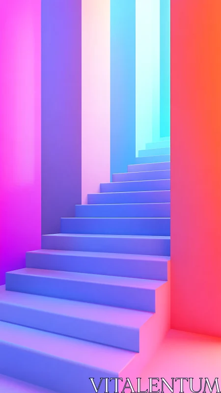 Neon gradient staircase ascending into colorwashed silence.
