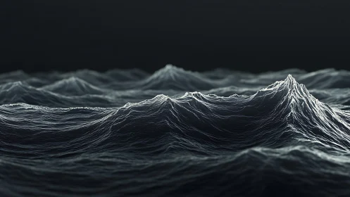 Digitally rendered dark ocean waves form layered surface