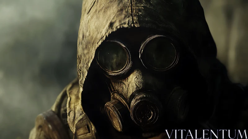 Hooded wanderer hides behind fogged lenses and rusted filters