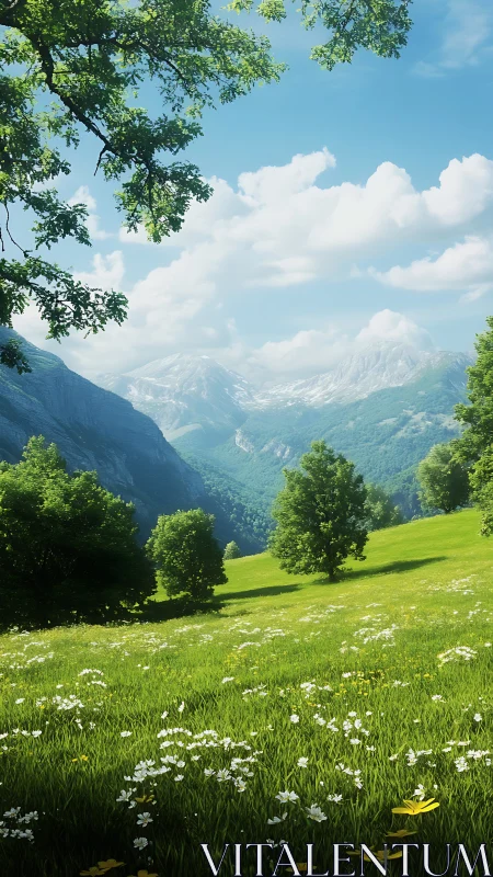 Parametric alpine meadow vista with stratified depth cues.